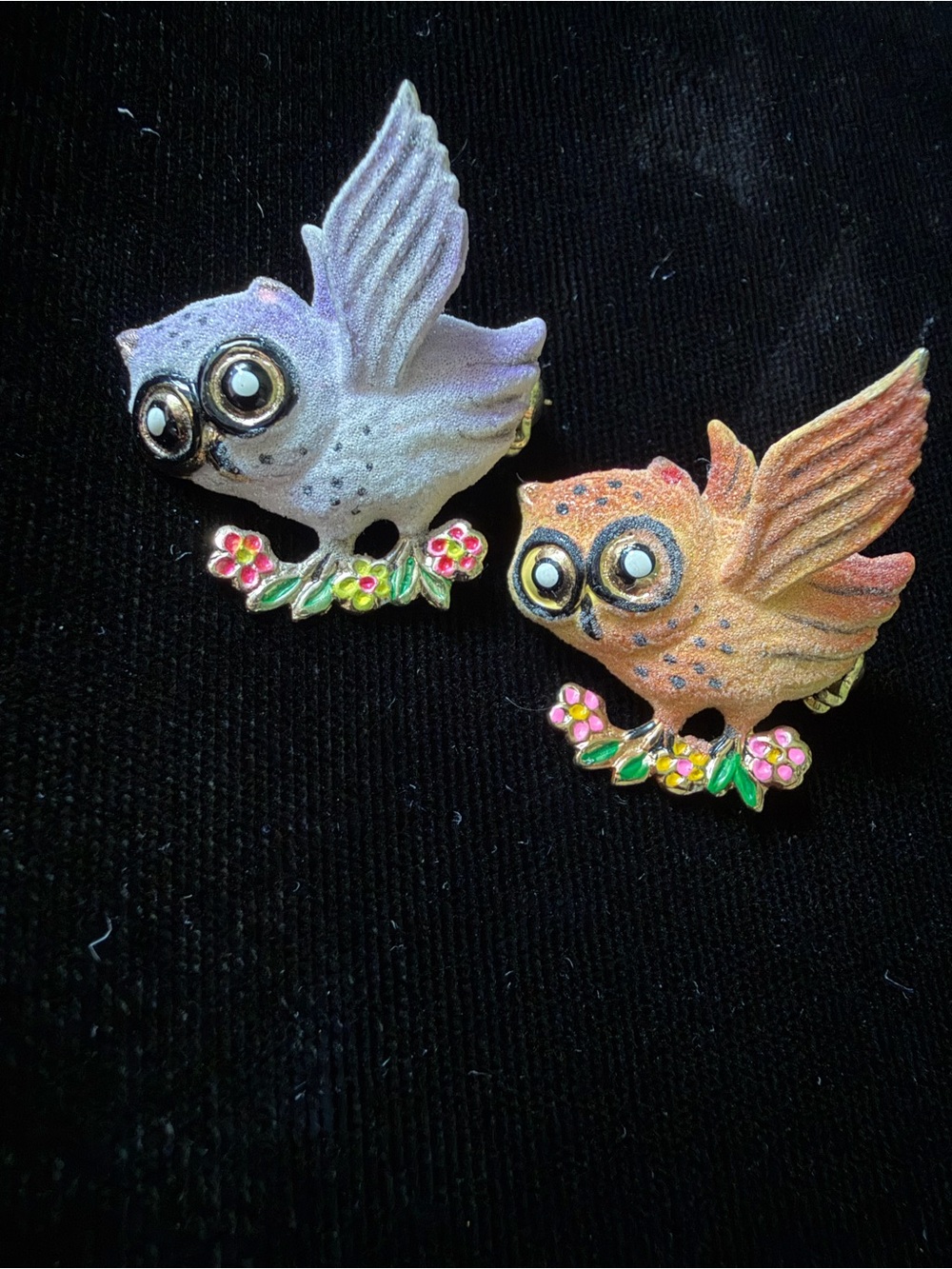 Vintage 1960s Big Eye Owl Brooch Pin Lot of 2 - Korea